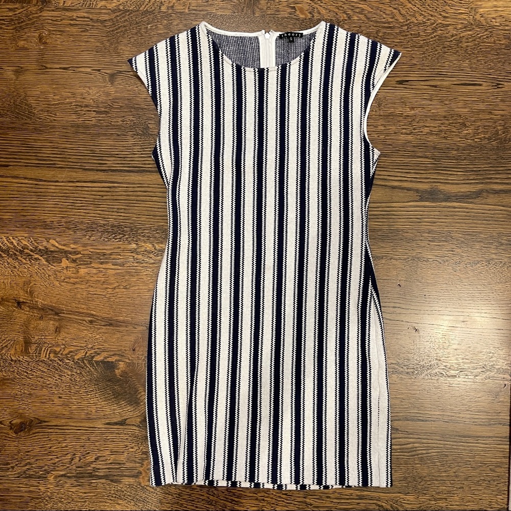 theory striped fitted sleeveless dress striped